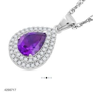 African Amethyst & Simulated Diamond 5.50 ctw Pendant Necklace. Platinum Plated